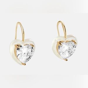 Gold plated and Swarovski crystal heart shaped  earrings enamel trim BNIB